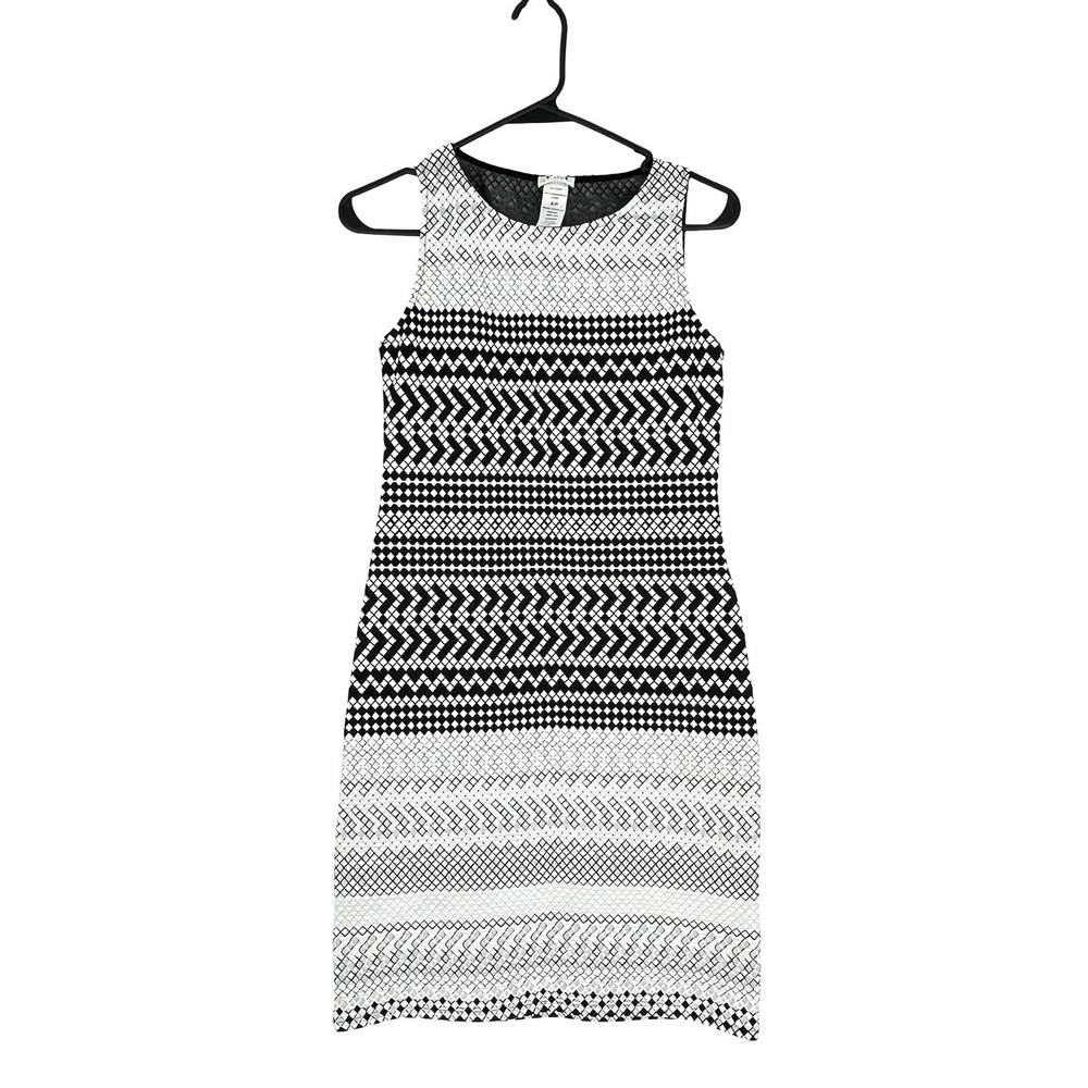 Arianne Women's Small Black White Geometric Bodycon Sheath Dress Sleeveless